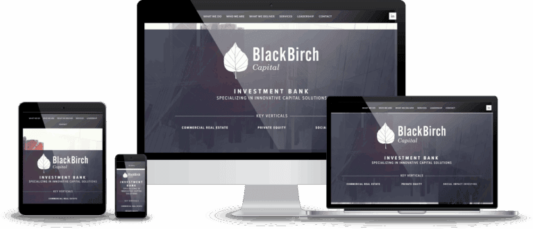 High-quality investment banking website showcase for BlackBirch Capital on multiple devices.
