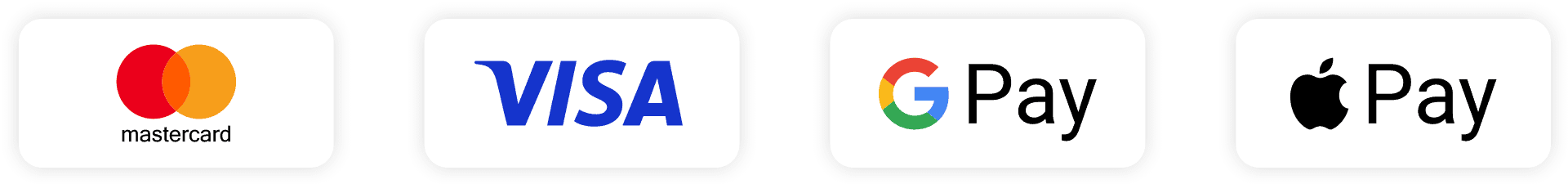 High-quality Mastercard, Visa, Google Pay, and Apple Pay payment methods displayed.