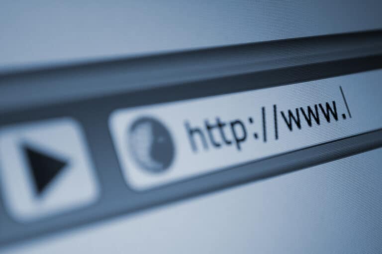 Secure website URL on a computer browser for digital marketing.