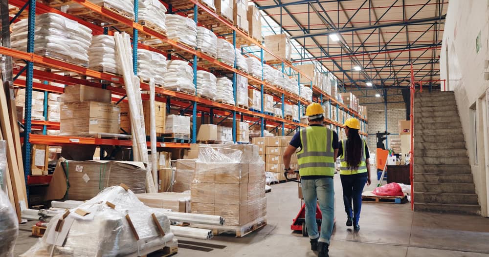 Warehouse staff inspecting inventory and products at Ignite Media Group distribution center.