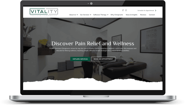 Pain relief and wellness clinic, chiropractor clinic website, professional chiropractic care images, relevance: high.