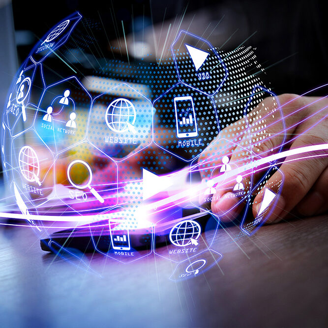 Enhanced digital marketing and branding strategies with futuristic technology visuals for Ignite Media Group.